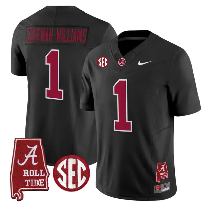 Ryan Coleman-Williams Jersey #1 Alabama Crimson 2026 SEC Patch Stitched