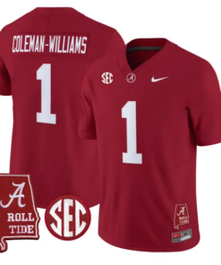 Ryan Coleman-Williams Jersey #1 Alabama Crimson 2026 SEC Patch Stitched