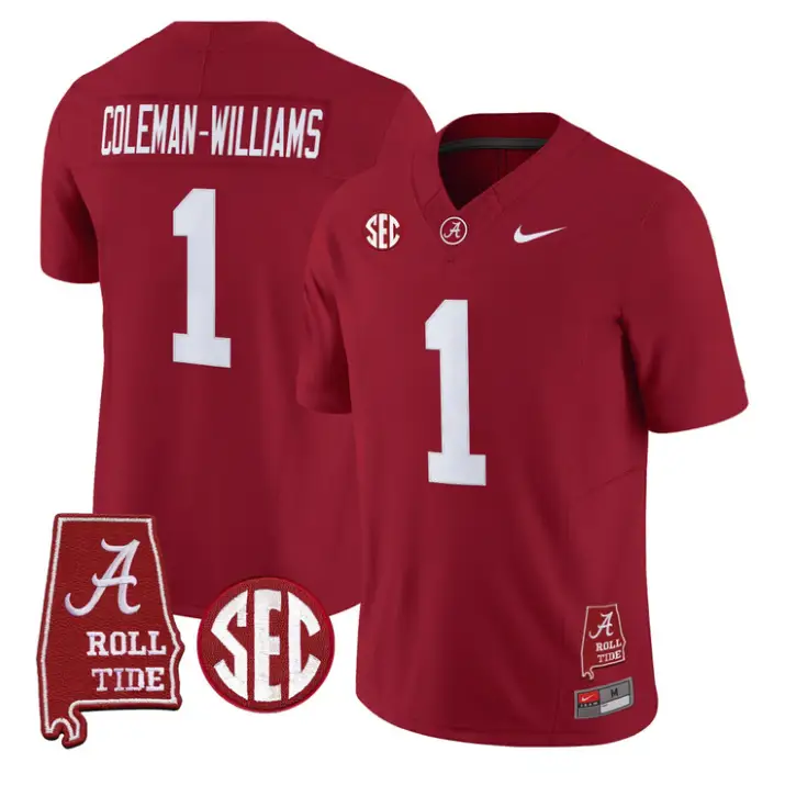Ryan Coleman-Williams Jersey #1 Alabama Crimson 2026 SEC Patch Stitched