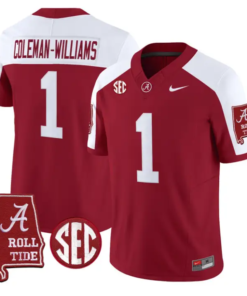 Ryan Coleman-Williams Jersey #1 Alabama Crimson 2026 SEC Patch Stitched