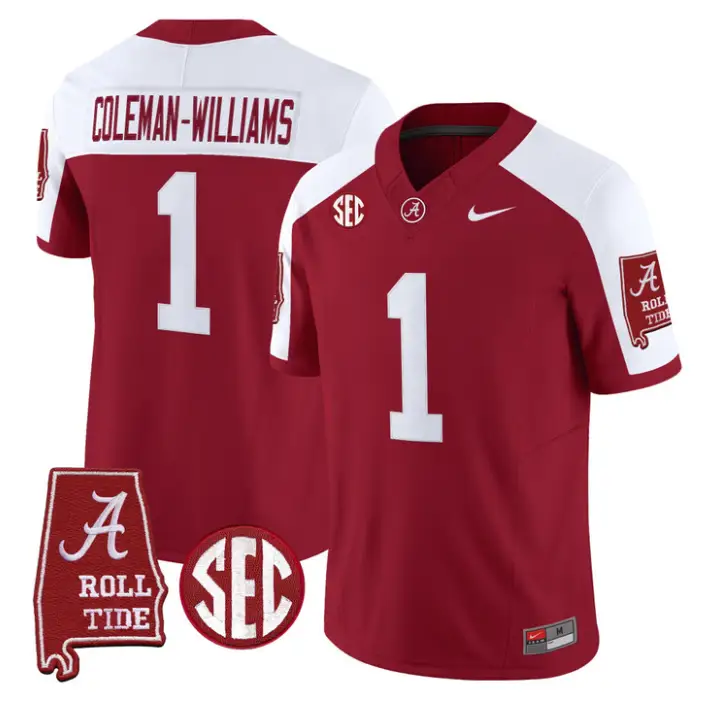 Ryan Coleman-Williams Jersey #1 Alabama Crimson 2026 SEC Patch Stitched