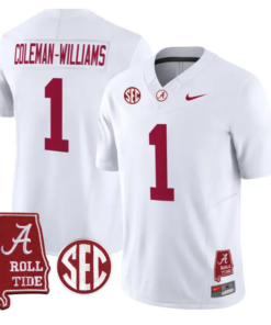 Ryan Coleman-Williams Jersey #1 Alabama Crimson 2026 SEC Patch Stitched