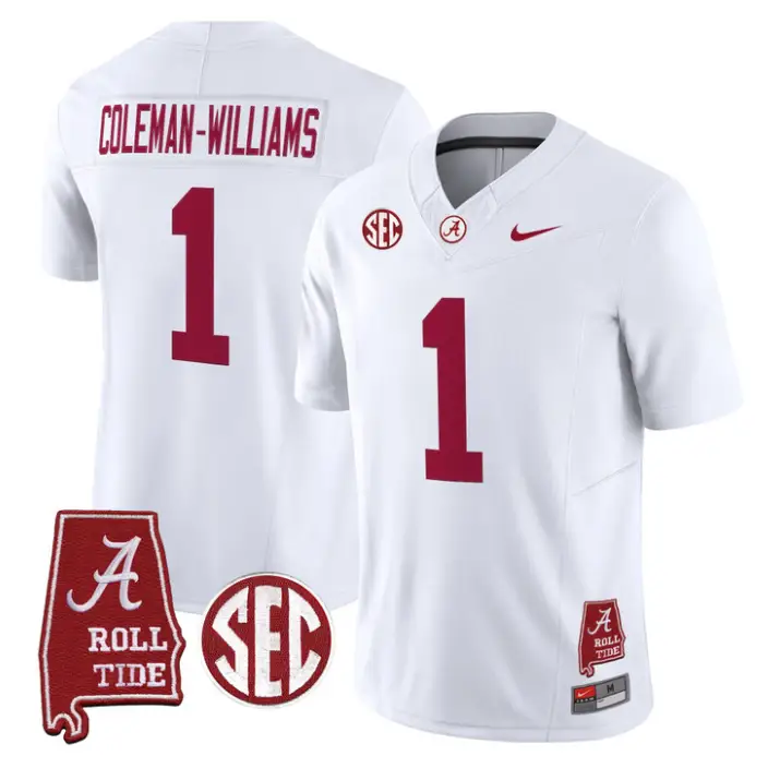 Ryan Coleman-Williams Jersey #1 Alabama Crimson 2026 SEC Patch Stitched
