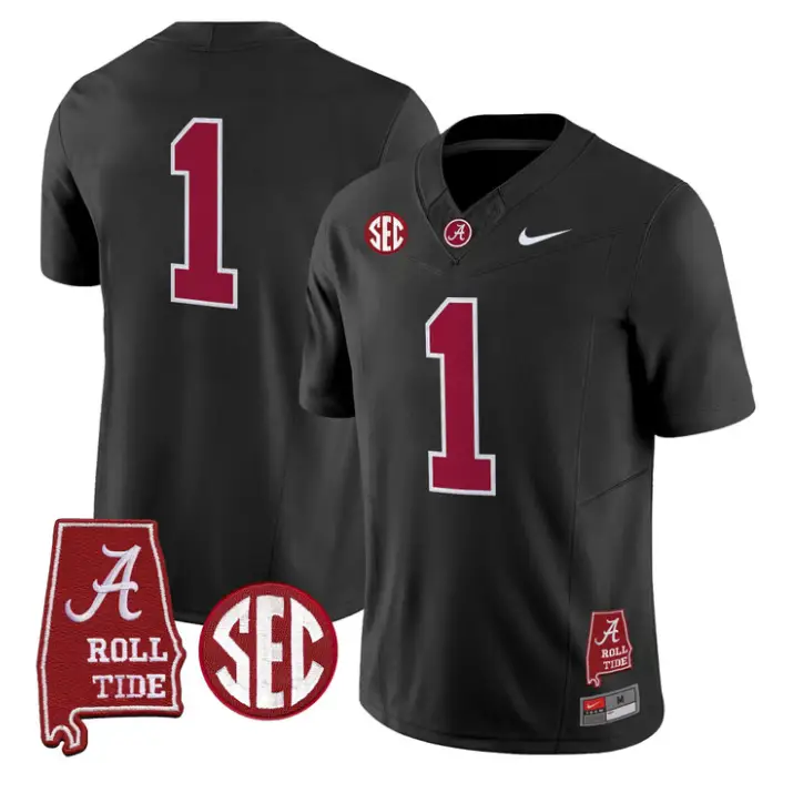 Team Jersey #1 Alabama Crimson 2026 SEC Patch Stitched by My Store NCAA Football Jerseys