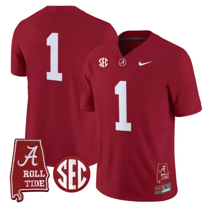 Team Jersey #1 Alabama Crimson 2026 SEC Patch Stitched by My Store NCAA Football Jerseys
