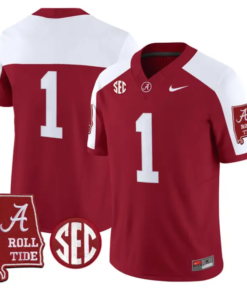 Team Jersey #1 Alabama Crimson 2026 SEC Patch Stitched by My Store NCAA Football Jerseys