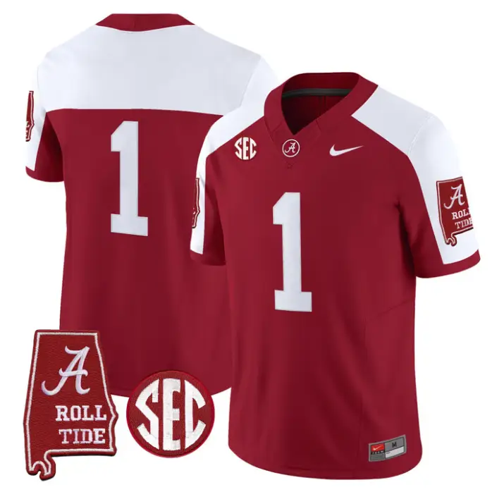 Team Jersey #1 Alabama Crimson 2026 SEC Patch Stitched by My Store NCAA Football Jerseys
