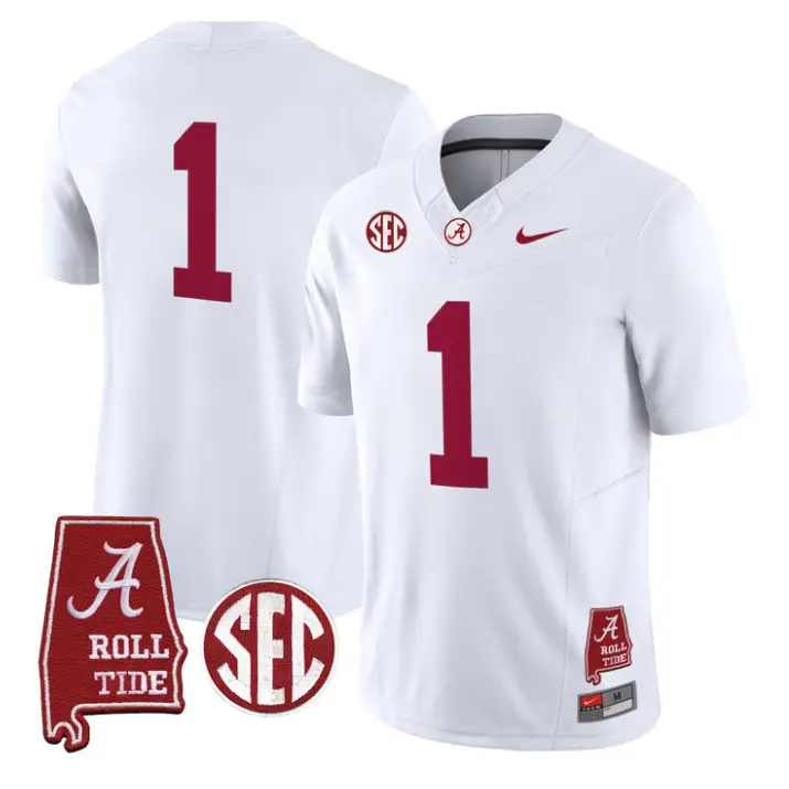 Team Jersey #1 Alabama Crimson 2026 SEC Patch Stitched by My Store NCAA Football Jerseys