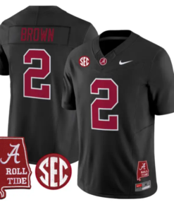 Zabien Brown Jersey #2 Alabama Crimson 2026 SEC Patch Stitched by My Store NCAA Football Jerseys