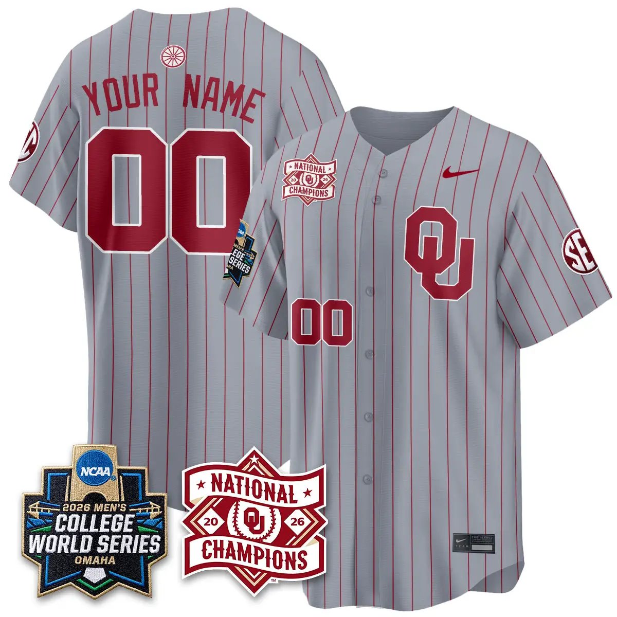 Oklahoma Sooners 2026 NCAA Baseball College World Series Champions Vapor Custom Jersey - Stitched - Top Design Fan Oklahoma Sooners 2026 NCAA Baseball College World Series Champions Vapor Custom Jersey - Stitched