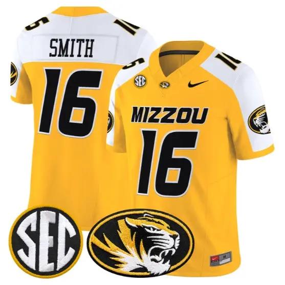 Brad_Smith_16_Missouri_Tigers_Jersey_2026_Vapor_Limited_All_Stitched_Gold_Alter - Top Design Fan Brad Smith #16 Missouri Tigers Jersey 2026 Vapor Limited All Stitched by My Store NCAA Football Jerseys