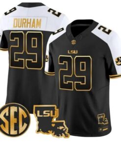 Caden Durham #29 LSU Tigers 2026 Louisiana Patch Gold Vapor Stitched by My Store NCAA Football Jerseys
