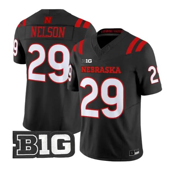 Carter Nelson #29 Nebraska Cornhuskers Jersey 2026 Alternate All-black Stitched by My Store NCAA Football Jerseys