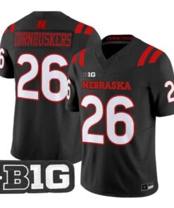Cornhuskers #26 Nebraska Cornhuskers Jersey 2026 Alternate All-black Stitched by My Store NCAA Football Jerseys