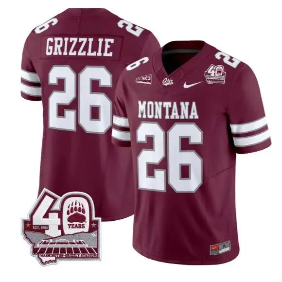 Grizzlie Jersey #26 Montana Grizzlies 2026-40th Anniv Patch Stitched by My Store NCAA Football Jerseys