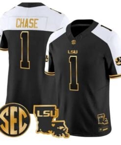 Ja'Marr Chase #1 LSU Tigers 2026 Louisiana Patch Gold All Stitched by My Store NCAA Football Jerseys
