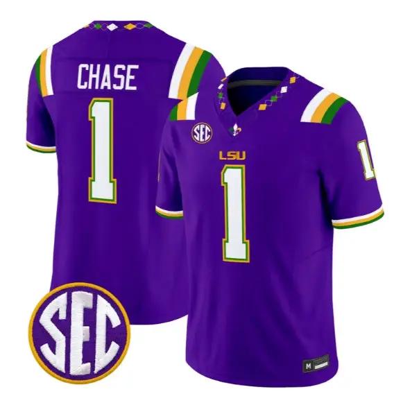 Ja'Marr Chase #1 LSU Tigers Jersey 2026 Mardi Gras Edition All Stitched by My Store NCAA Football Jerseys