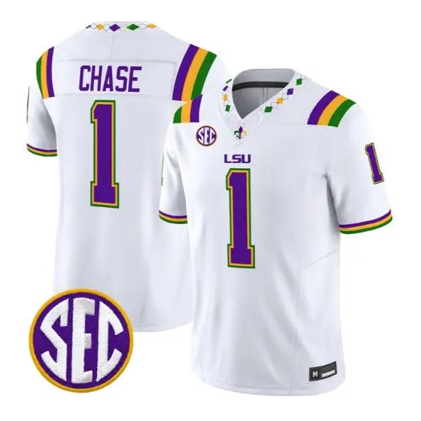 Ja'Marr Chase #1 LSU Tigers Jersey 2026 Mardi Gras Edition All Stitched by My Store NCAA Football Jerseys