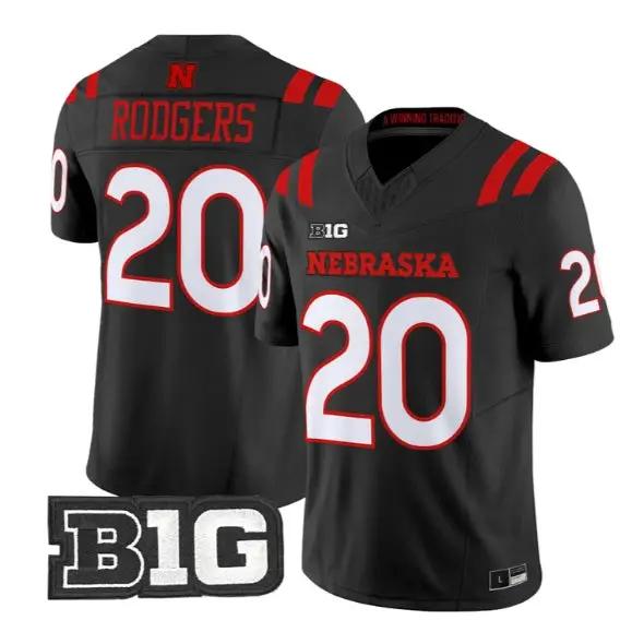 Johnny Rodgers #20 Nebraska Cornhuskers Jersey 2026 Alternate All-black Stitched by My Store NCAA Football Jerseys