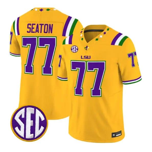 Jordan Seaton #77 LSU Tigers Jersey 2026 Mardi Gras Edition All Stitched by My Store NCAA Football Jerseys