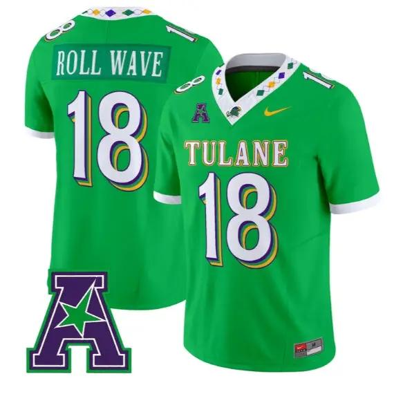 Roll Wave #18 Tulane Green Wave Jersey 2026 City Edition Vapor Limited Stitched by My Store NCAA Football Jerseys