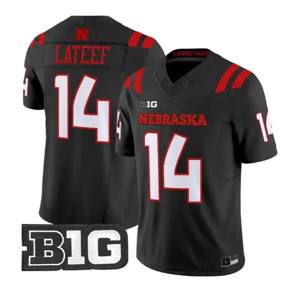 TJ Lateef #14 Nebraska Cornhuskers Jersey 2026 Alter All-black Limited Stitched by My Store NCAA Football Jerseys