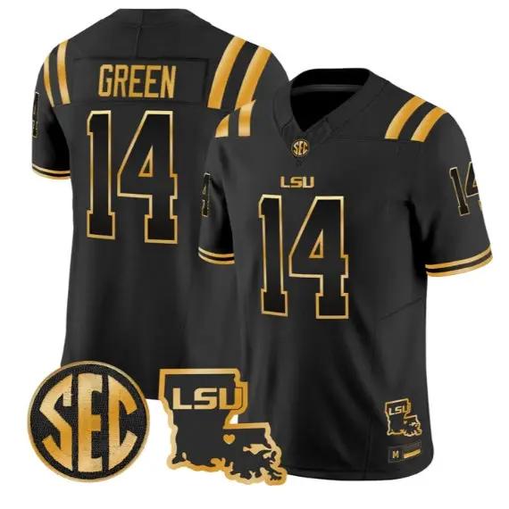 Trey'Dez Green #14 LSU Tigers 2026 Louisiana Patch Gold All Stitched by My Store NCAA Football Jerseys