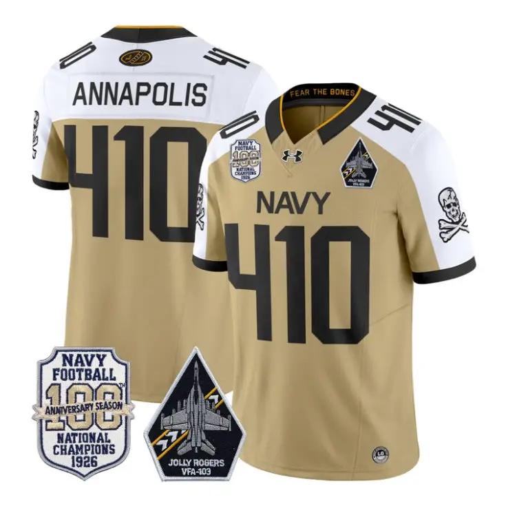 Annapolis Jersey #410 Navy Midshipmen 100th Anniversary Patch Stitched by My Store NCAA Football Jerseys