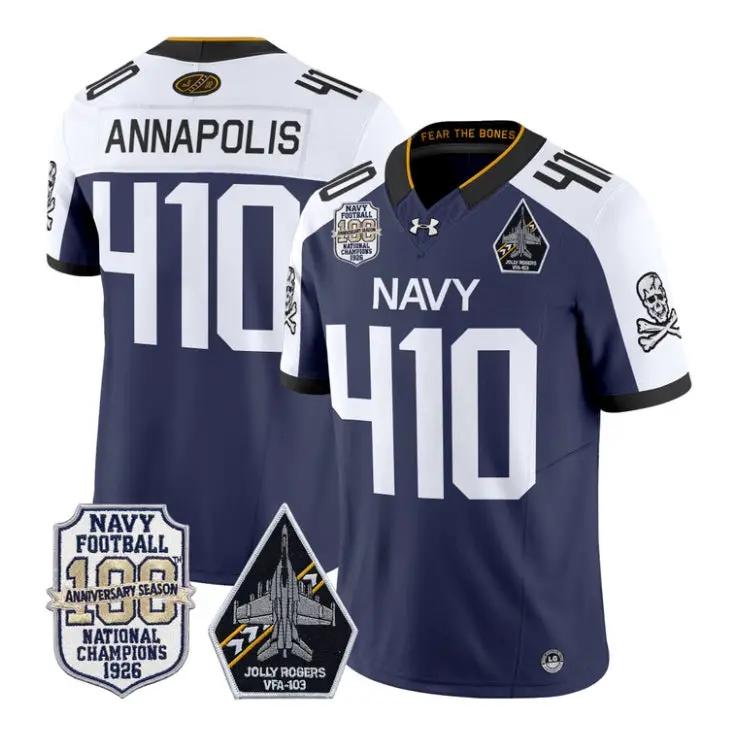 Annapolis Jersey #410 Navy Midshipmen 100th Anniversary Patch Stitched by My Store NCAA Football Jerseys