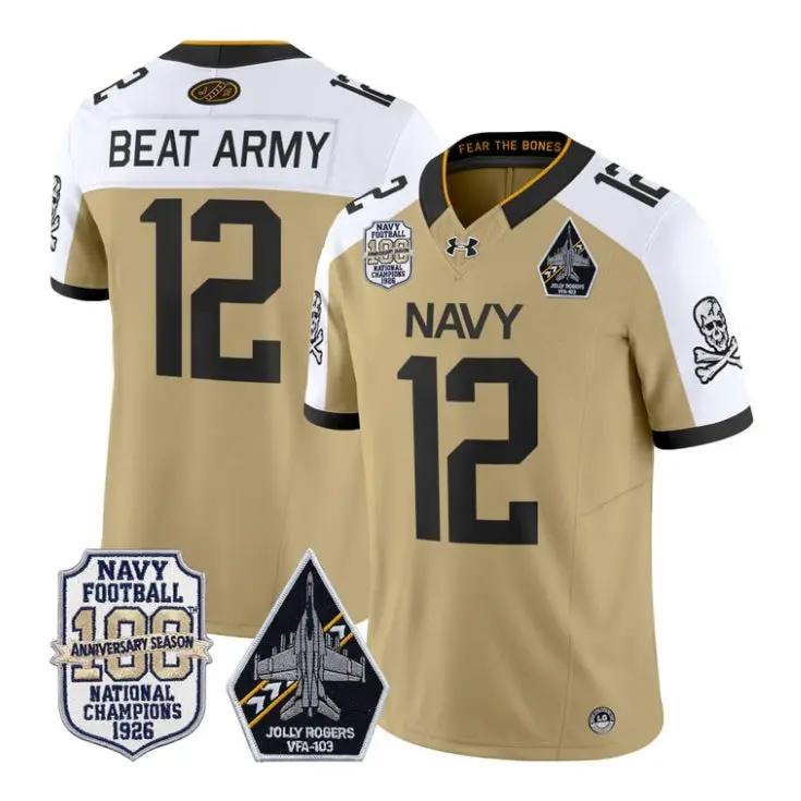 Beat Army Jersey #12 Navy Midshipmen 100th Anniversary Patch Stitched by My Store NCAA Football Jerseys