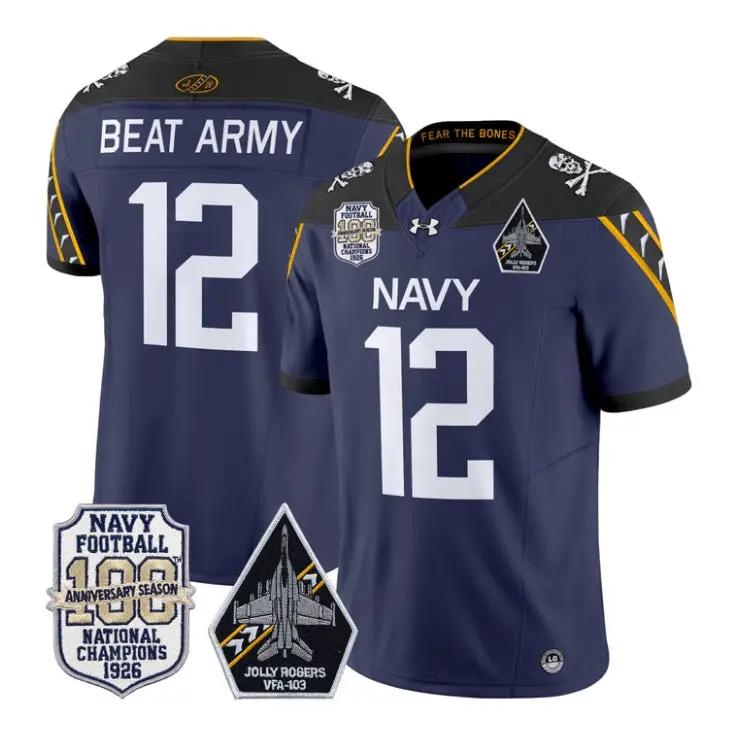 Beat Army Jersey #12 Navy Midshipmen 100th Anniversary Patch Stitched by My Store NCAA Football Jerseys
