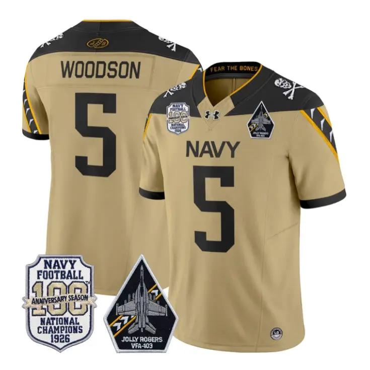 Braxton Woodson Jersey #5 Navy Midshipmen 100th Anni Patch Stitched by My Store NCAA Football Jerseys
