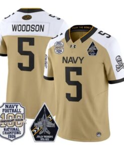 Braxton Woodson Jersey #5 Navy Midshipmen 100th Anni Patch Stitched by My Store NCAA Football Jerseys