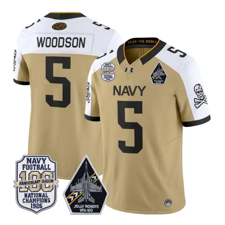 Braxton Woodson Jersey #5 Navy Midshipmen 100th Anni Patch Stitched by My Store NCAA Football Jerseys