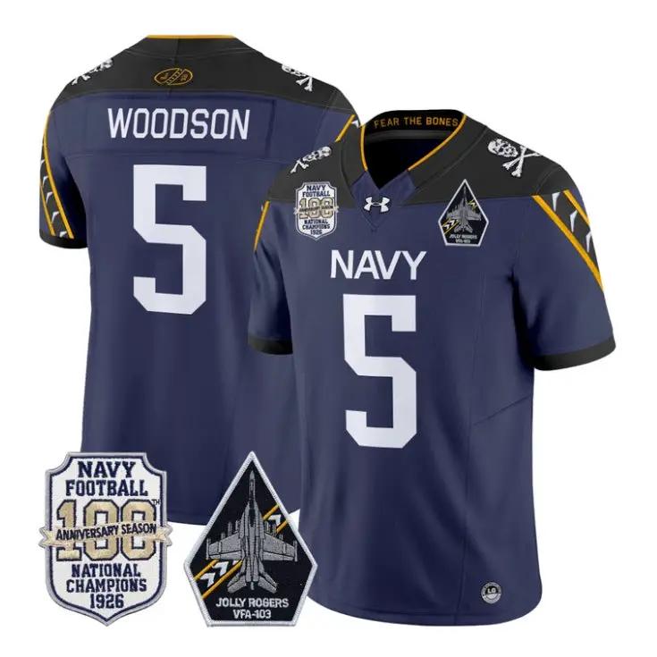 Braxton Woodson Jersey #5 Navy Midshipmen 100th Anni Patch Stitched by My Store NCAA Football Jerseys