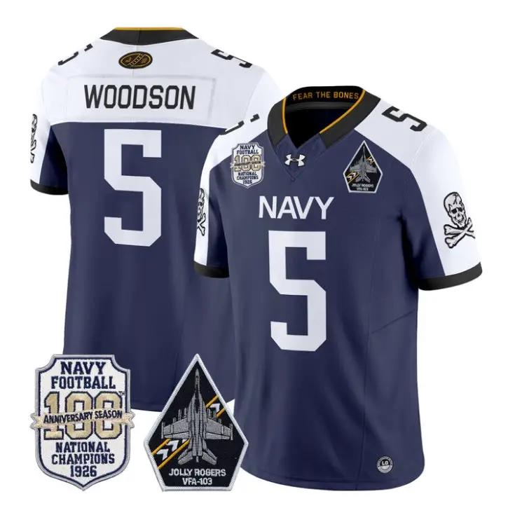 Braxton Woodson Jersey #5 Navy Midshipmen 100th Anni Patch Stitched by My Store NCAA Football Jerseys