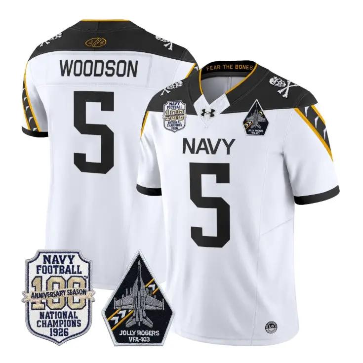 Braxton Woodson Jersey #5 Navy Midshipmen 100th Anni Patch Stitched by My Store NCAA Football Jerseys