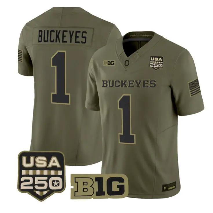 Buckeyes Jersey #1 Ohio State Buckeyes 2026 Salute to Service All Stitched Olive by My Store NCAA Football Jerseys