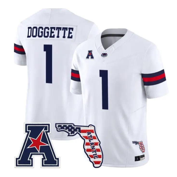 CJ Doggette Jersey #1 Florida Atlantic Owls 2026 Florida Patch Stitched by My Store NCAA Football Jerseys