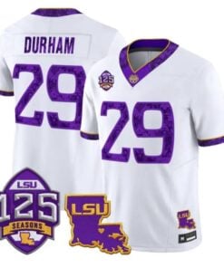 Caden Durham Jersey #29 LSU Tigers Silent Season of 1918 Louisiana Patch Stitched by My Store NCAA Football Jerseys