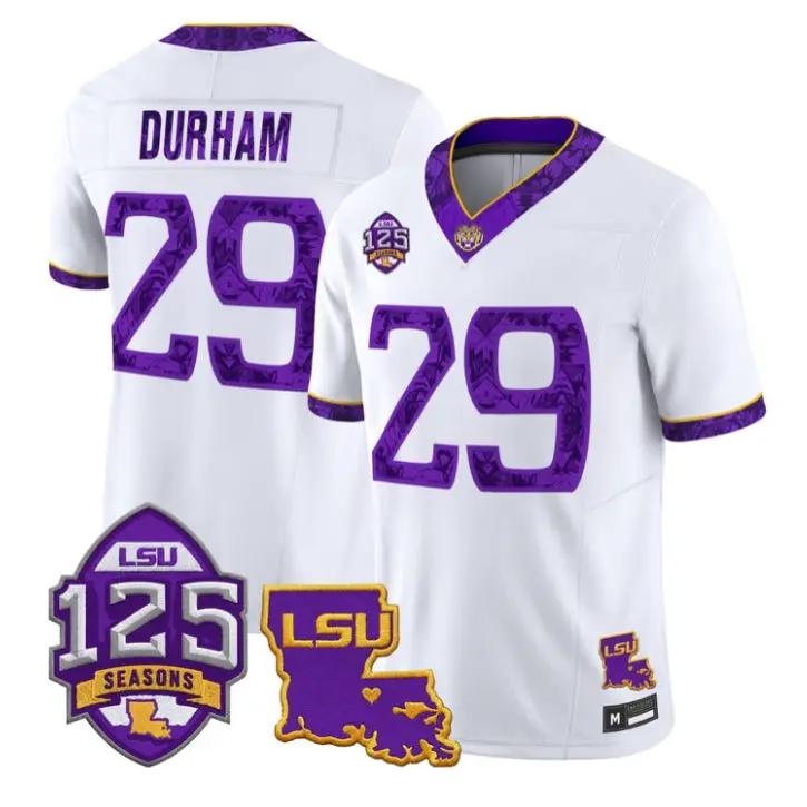 Caden Durham Jersey #29 LSU Tigers Silent Season of 1918 Louisiana Patch Stitched by My Store NCAA Football Jerseys