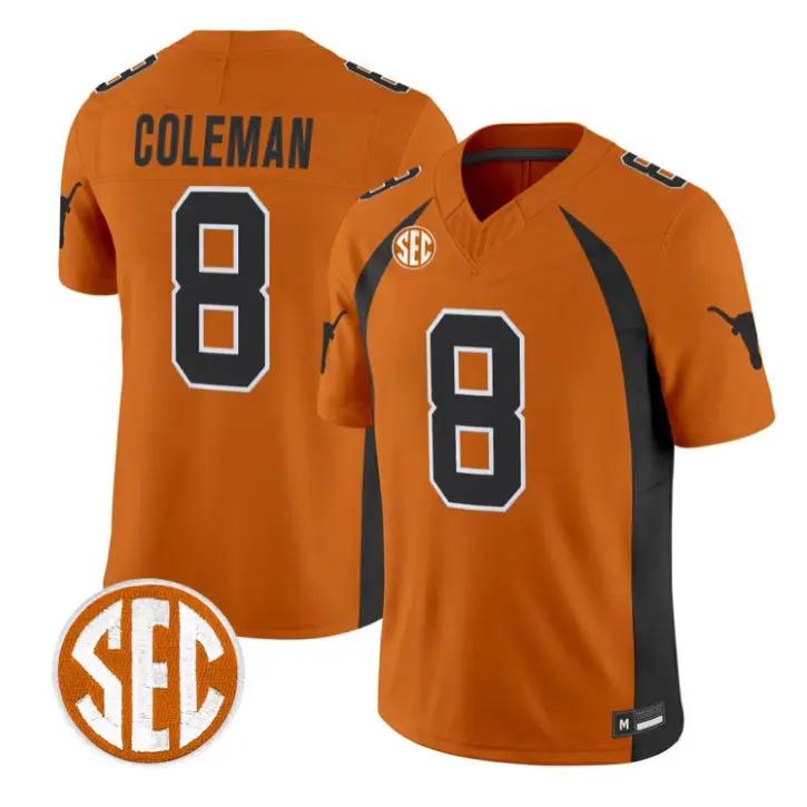 Cam Coleman Jersey #8 Texas Longhorns 1990 Throwback 2026 Vapor Limited Stitched by My Store NCAA Football Jerseys