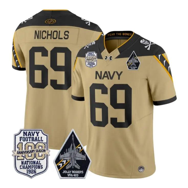 Cam Nichols Jersey #69 Navy Midshipmen 100th Anni Patch All Stitched by My Store NCAA Football Jerseys