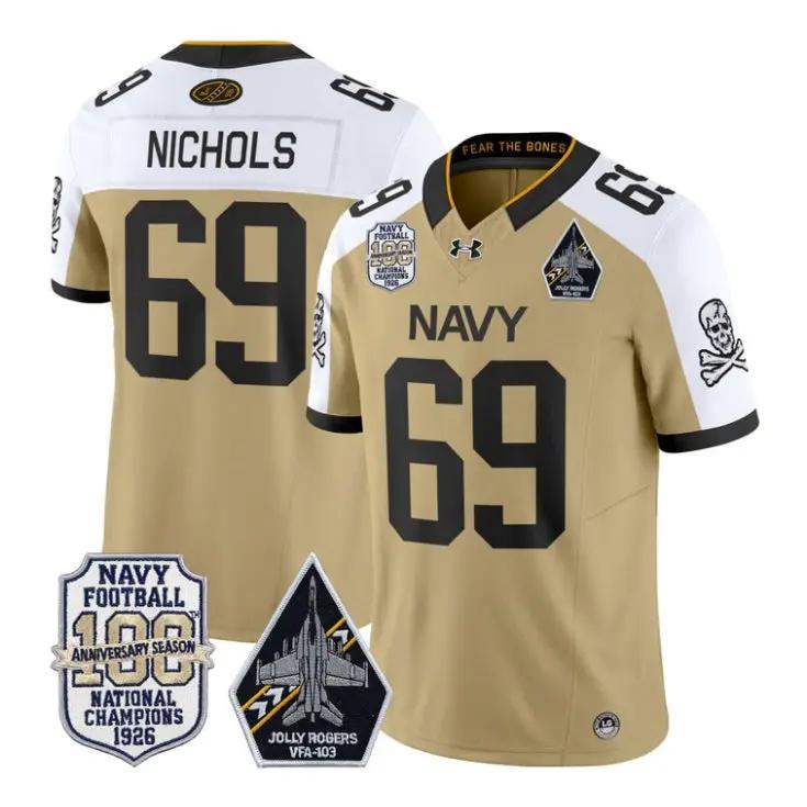 Cam Nichols Jersey #69 Navy Midshipmen 100th Anni Patch All Stitched by My Store NCAA Football Jerseys