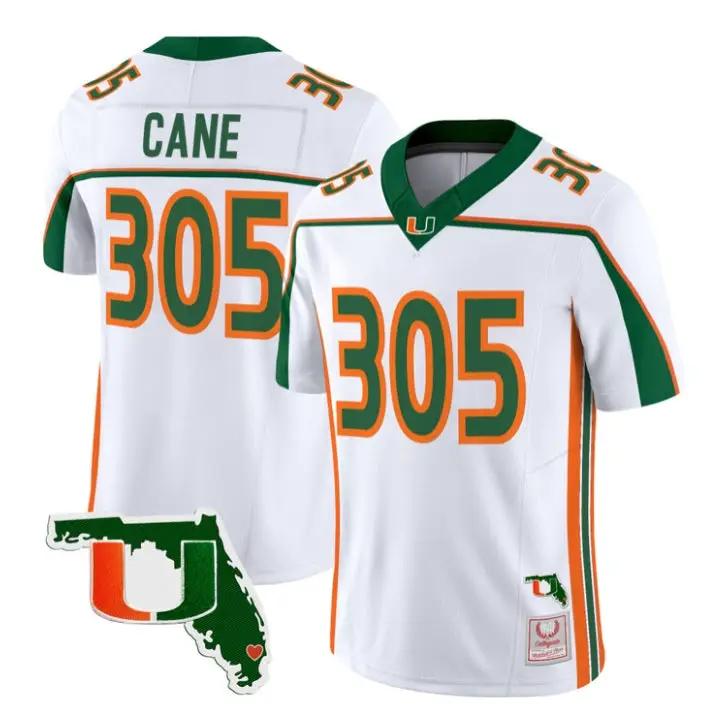Cane Jersey #305 Miami Hurricanes Throwback 2026 Florida Patch Stitched by My Store NCAA Football Jerseys