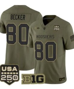 Charlie Becker Jersey #80 Indiana Hoosiers 2026 Salute to Service Stitched Olive by My Store NCAA Football Jerseys