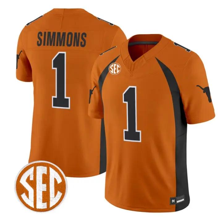 Colin Simmons Jersey #1 Texas Longhorns 1990 Throwback 2026 Vapor All Stitched by My Store NCAA Football Jerseys
