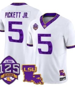 DJ Pickett Jersey #5 LSU Tigers Silent Season of 1918 Louisiana Patch Stitched by My Store NCAA Football Jerseys