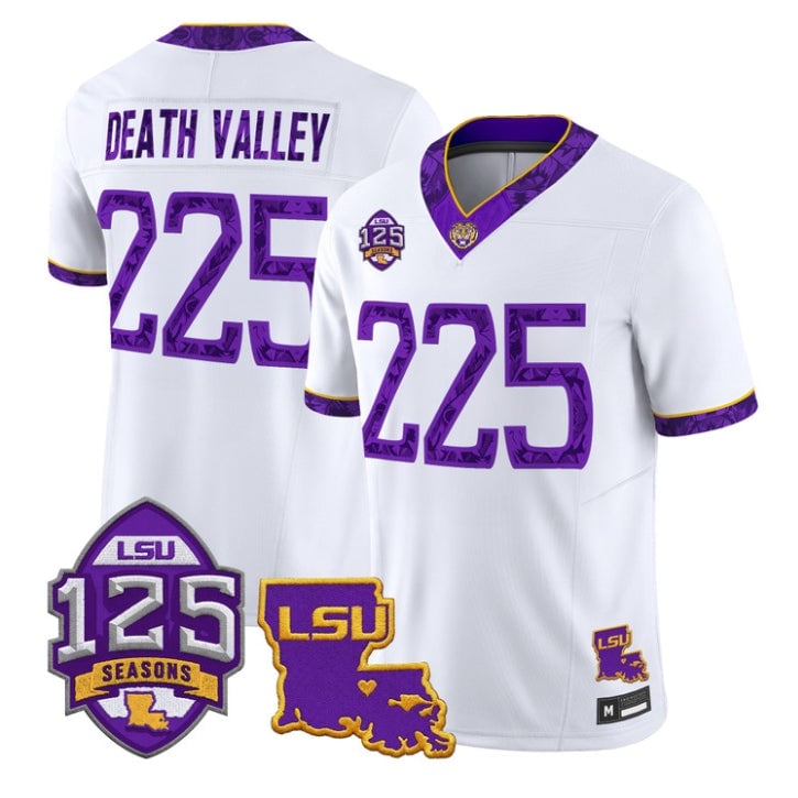 Death Valley Jersey #225 LSU Tigers Silent Season of 1918 Louisiana Patch Stitched by My Store NCAA Football Jerseys
