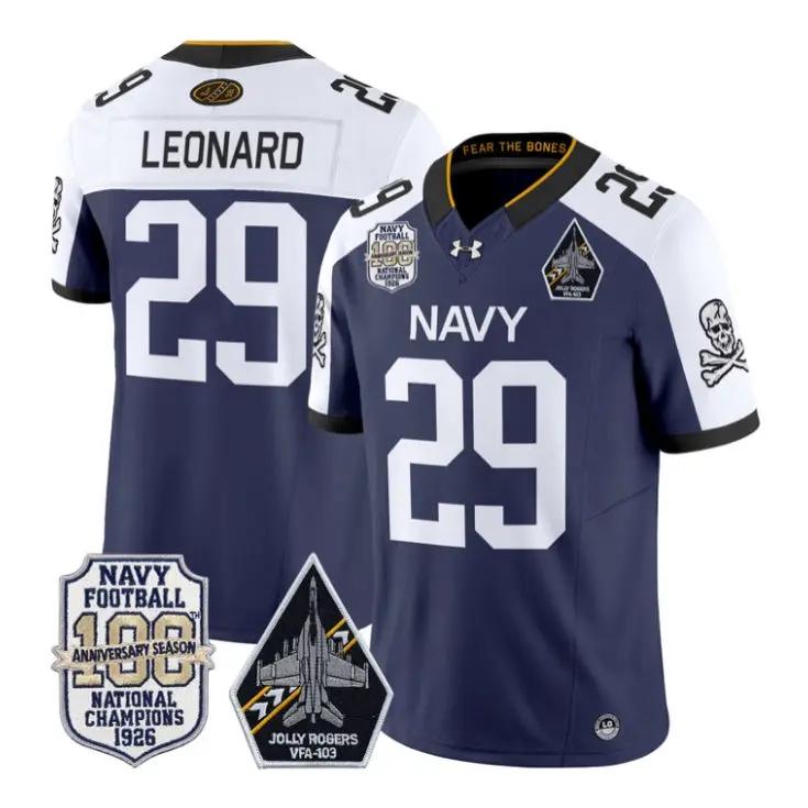 Gage Leonard Jersey #29 Navy Midshipmen 100th Anni Patch All Stitched by My Store NCAA Football Jerseys